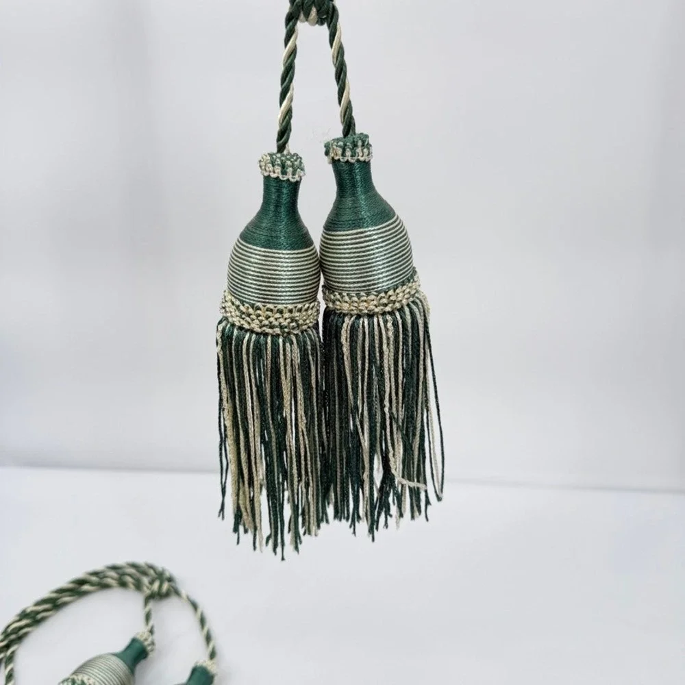 Curtain Tieback Double Tassels Traditional Elegant Drapery Decor Green Cream‎
